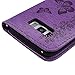 YOKIRIN Galaxy S8 Wallet Case, Luxury 3D Handmade Crystal Rhinestone Case Embossed Double Bling Butterfly PU Leather with Wrist Strap Stand Credit Card ID Holders Skin for Samsung Galaxy S8, Purple