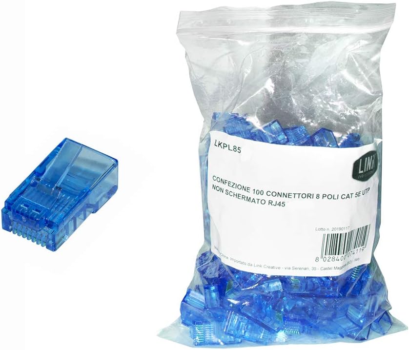 LINK PACK of 100 CONNECTORS 8 POLE CAT 5E UTP UNSCREEN RJ45 BLUE