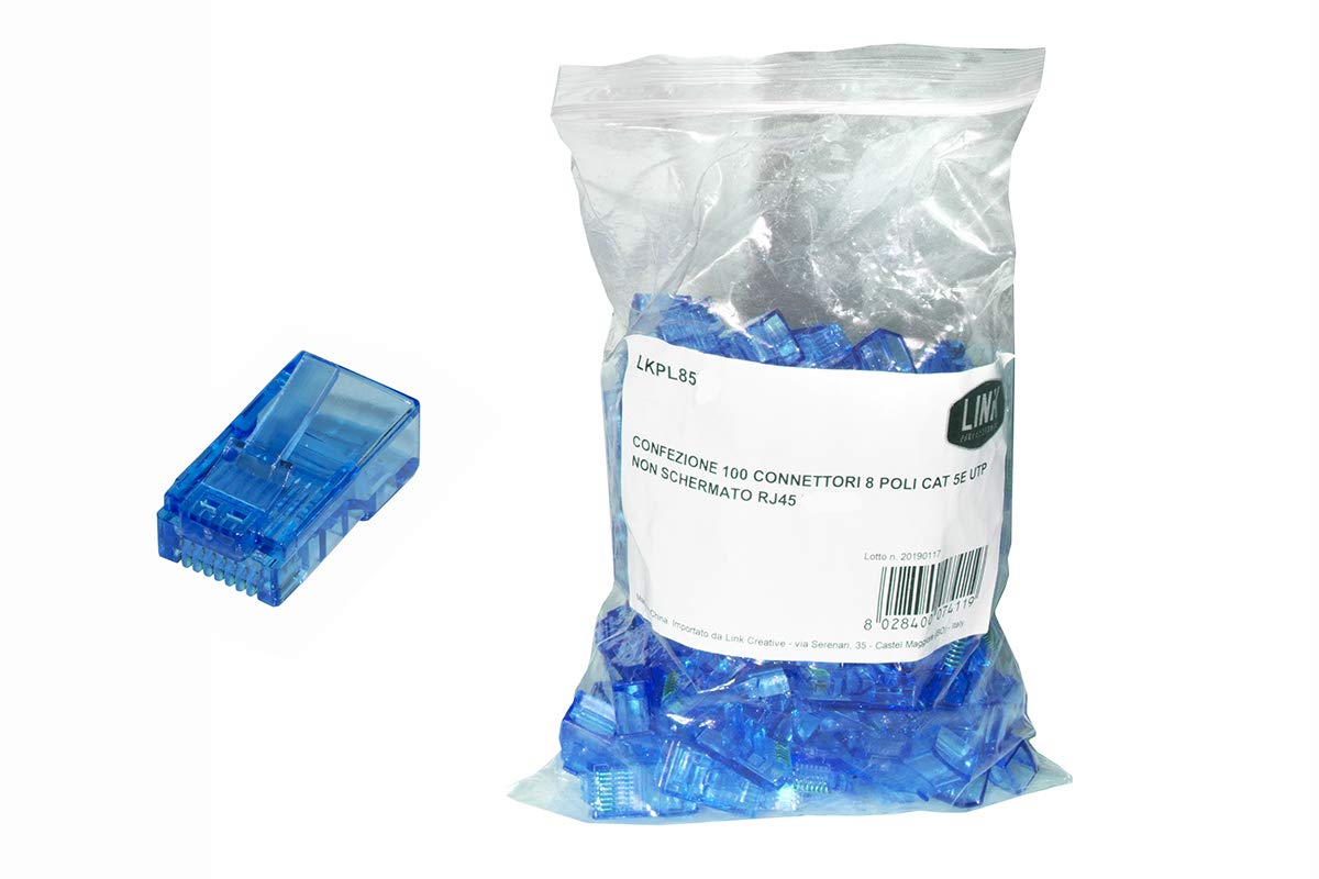 LINK PACK of 100 CONNECTORS 8 POLE CAT 5E UTP UNSCREEN RJ45 BLUE