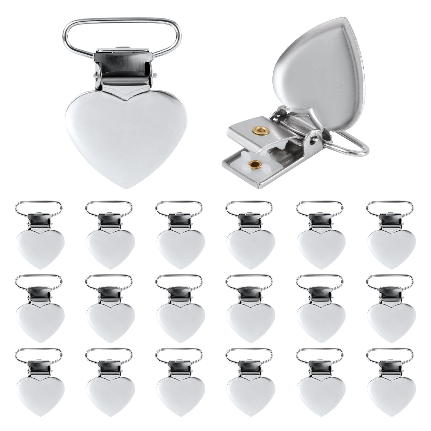 Gosknor 20pcs Silver Bedding Suspender Duvet Clips, Heart Shaped Sheet Fasteners Padded Comforter Clips Metal Suspender Quilt Clip Holder for Secure Mattress Pad Cover Sofa Cushion Pins Accessories