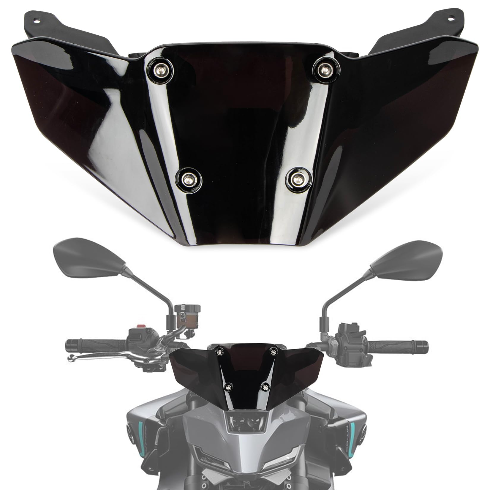 Photo 1 of 2024-2025 MT09 Windscreen with Bracket - Motorcycle MT09 Windscreen FZ-09 Windshield Replacement for MT09 FZ09 2024 2025,Black