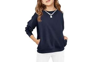 Haloumoning Girls Long Sleeve Sweatshirts Kids Casual Crewneck Loose Fit Pullover with Pockets 5-14 Years