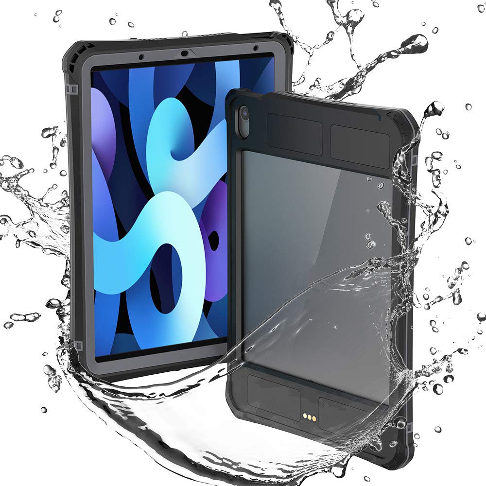 YiMi IP68 Waterproof Case for iPad Air 4 2020 10.9 inch,Outdoor Heavy Duty Shockproof Dual Layer Design Full Sealed Underwater Clear Protective Case with Built-in Screen Protector & Kickstand (Black)