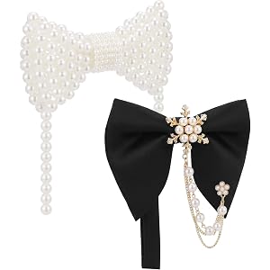 Twistover 2 Pcs Pearl Bow Ties for Men Pre-tied Bow Tie with Pearl Decor Adjustable Bowties Men for Wedding Party Business