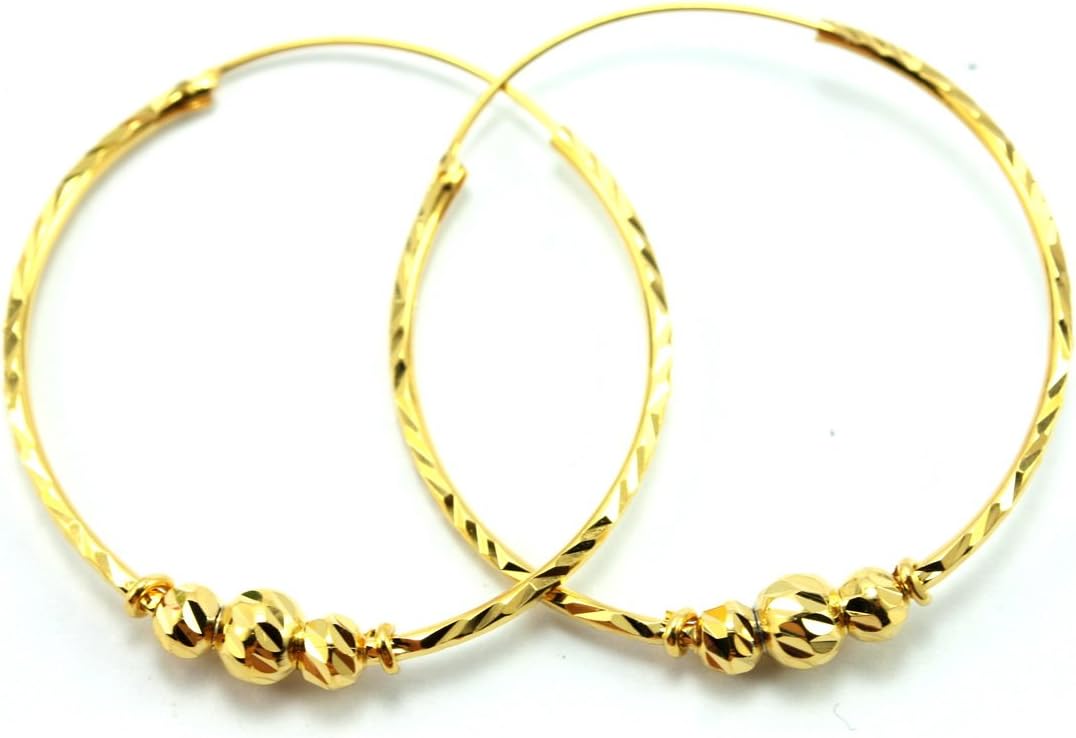 Chic 18k Gold-plated Thai Style Diamond-Cut Hoop with Beads Earrings