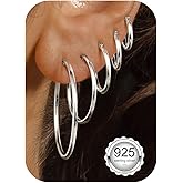 FUNRUN JEWELRY 5 Pairs 925 Sterling Silver Hoop Post Earrings for Women-Small 14K Gold Silver Hoops Earrings,Hypoallergenic Silver Hoop Earring for Women-Medium Big Hoops Stack Earring 10/14/20/30/40mm