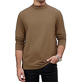 LuxMania Men's Casual Cotton Mock Turtleneck Long Sleeve T-Shirts Solid Pullover Basic Lightweight Tee Tops Coffee XL