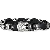 RISANTRY Black Concho Belt for Women Trendy Western Belt with Silver Buckle Retro Waist Belt for Casual Dressy Wear