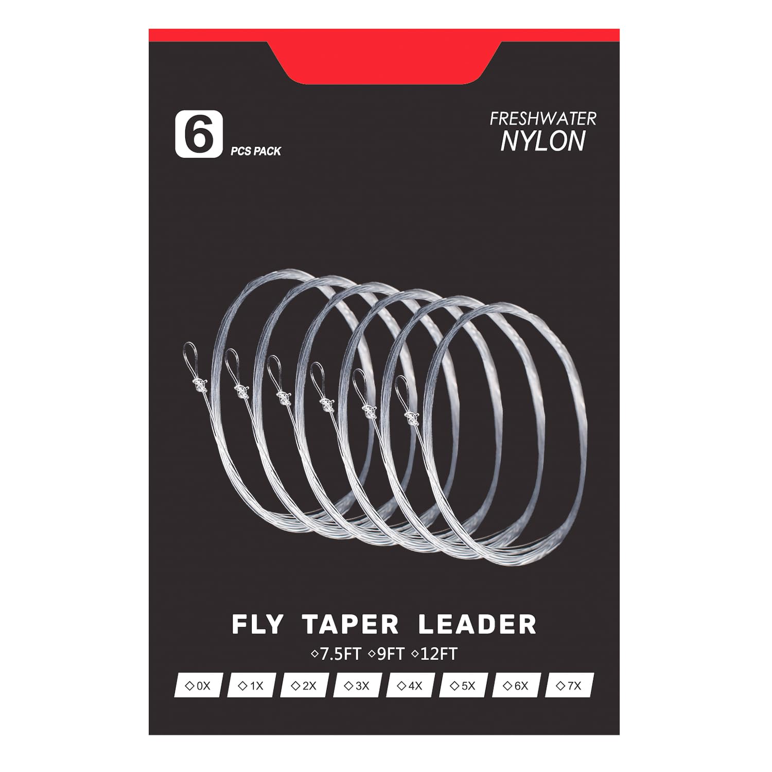 Raprance Pre-Tied Loop Tapered Leader Fly Fishing Leader 6 Pack, 7.5FT,Nylon Clear Fly Line Leader 5X