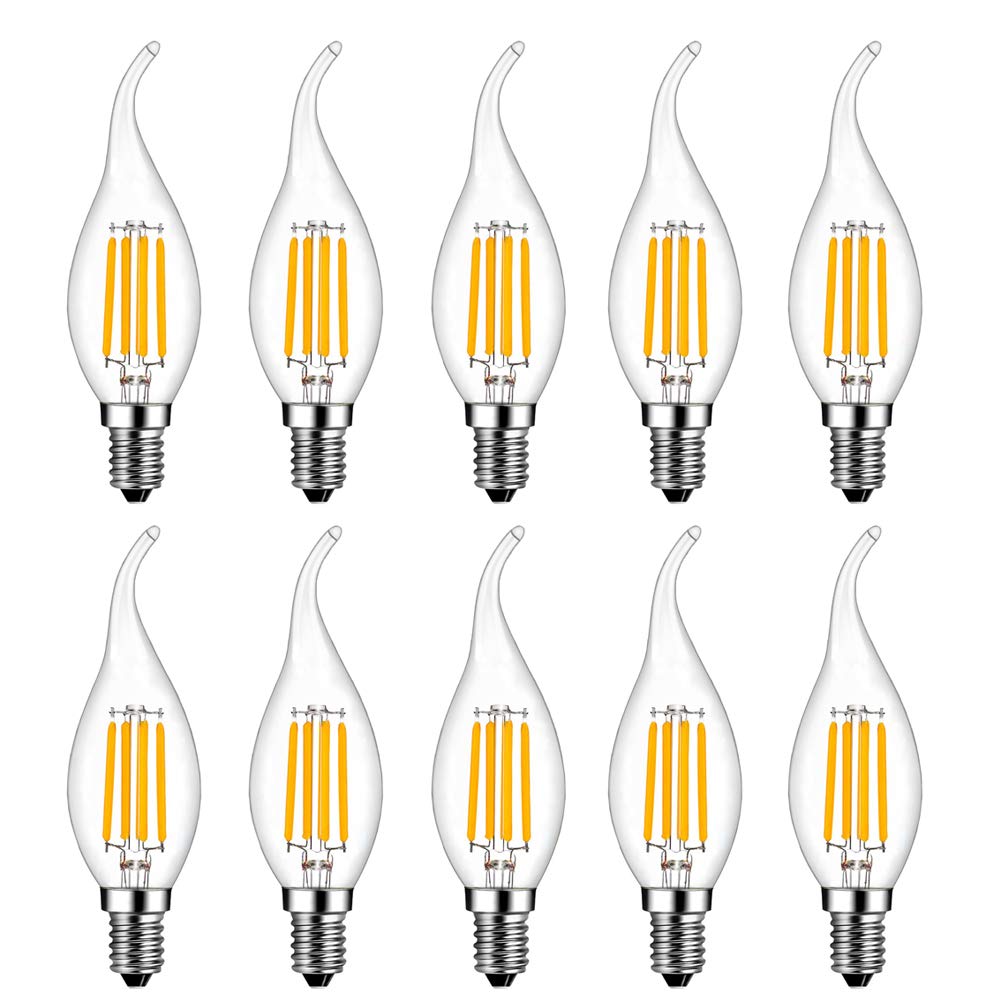 MENTA 10 pcs E14 4W LED Candle Filament Bulbs, 40W Equivalent, Warm White(2700K) Candelabra Light Bulb, Non-Dimmable, Small Edison Screw Candle Light Bulb