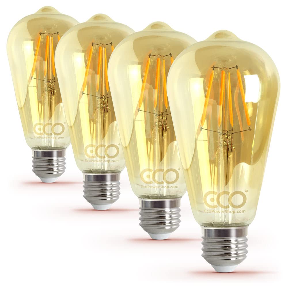ECO Dimmable Vintage LED Edison Light Bulb, ST64 Pear Shape, E27 Screw, Amber Glass, 40W Equivalent, 4W LED, 320 Lumens, Very Warm White 2000K, 25000hrs Lifetime