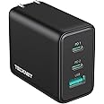 TECKNET 65W GaN Wall Charger PD 3.0 USB-C Fast Charger,3-Port Foldable Travel Adapter for iPhone 16 Pro Max/16 Pro/16 Plus/16/15/Galaxy S24/S25/MacBook Pro/Switch and More Series(Black)