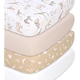 The Peanutshell Baby Organic Bassinet Sheets 4-Pack Boy or Girl - Ultra Soft & Rectangle Baby Sheet, 100% Jersey Cotton, Fitted Covers for Crib, Halo Bassinet Mattress - Caramel Safari