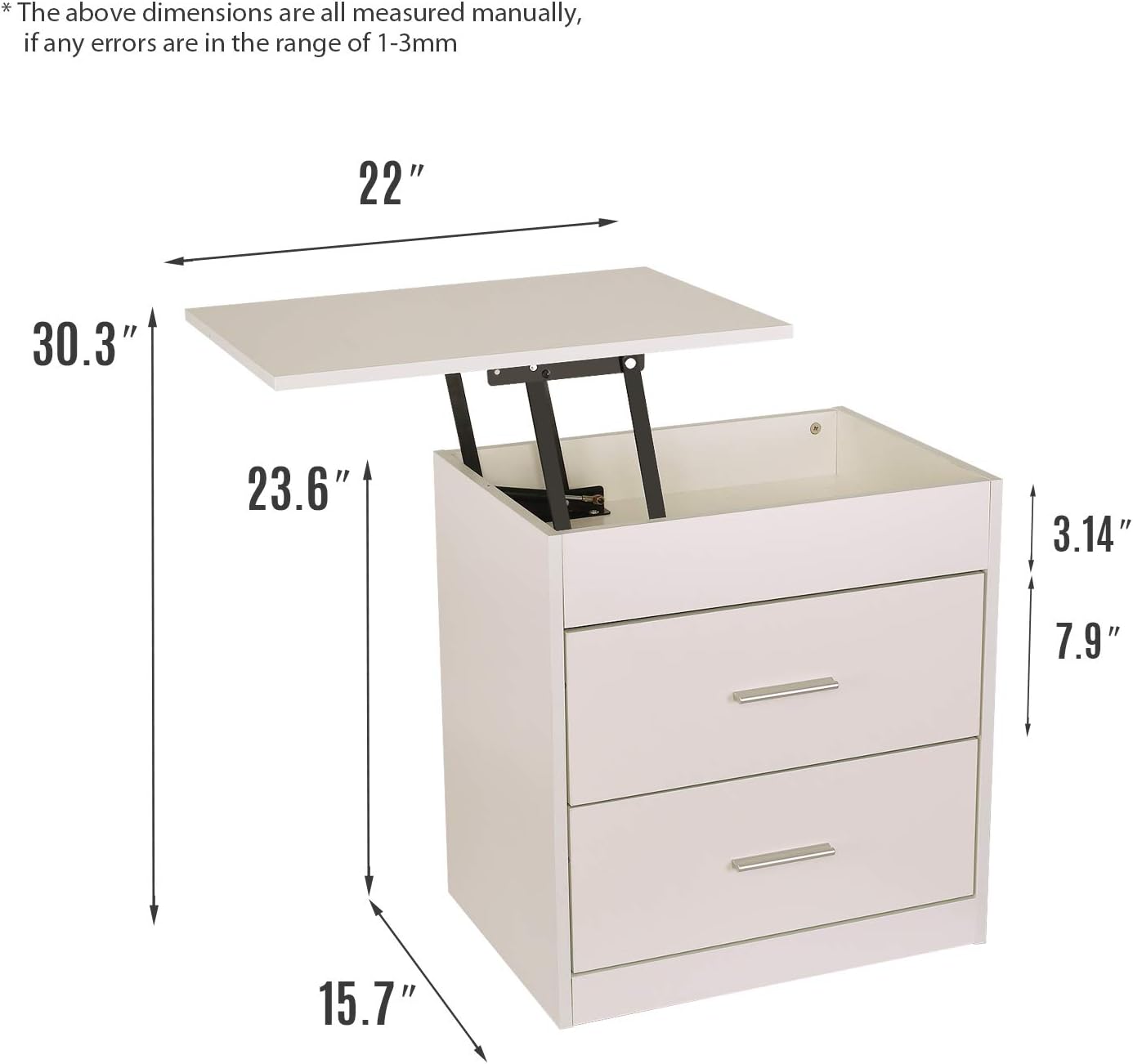 Upgrade Nightstand with Lifting Top, Bedside Desk Height Adjustable Laptop Table with 2 Drawer Storage Cabinet Removable End Table for Bedroom, Home (White): Kitchen & Dining