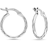 LeCalla 925 Sterling Silver Hoop Earrings for Women | Lightweight Classic Diamond-Cut Textured Hoop Earring | Women's Earring Hoops Size 20/25/30/35/40MM