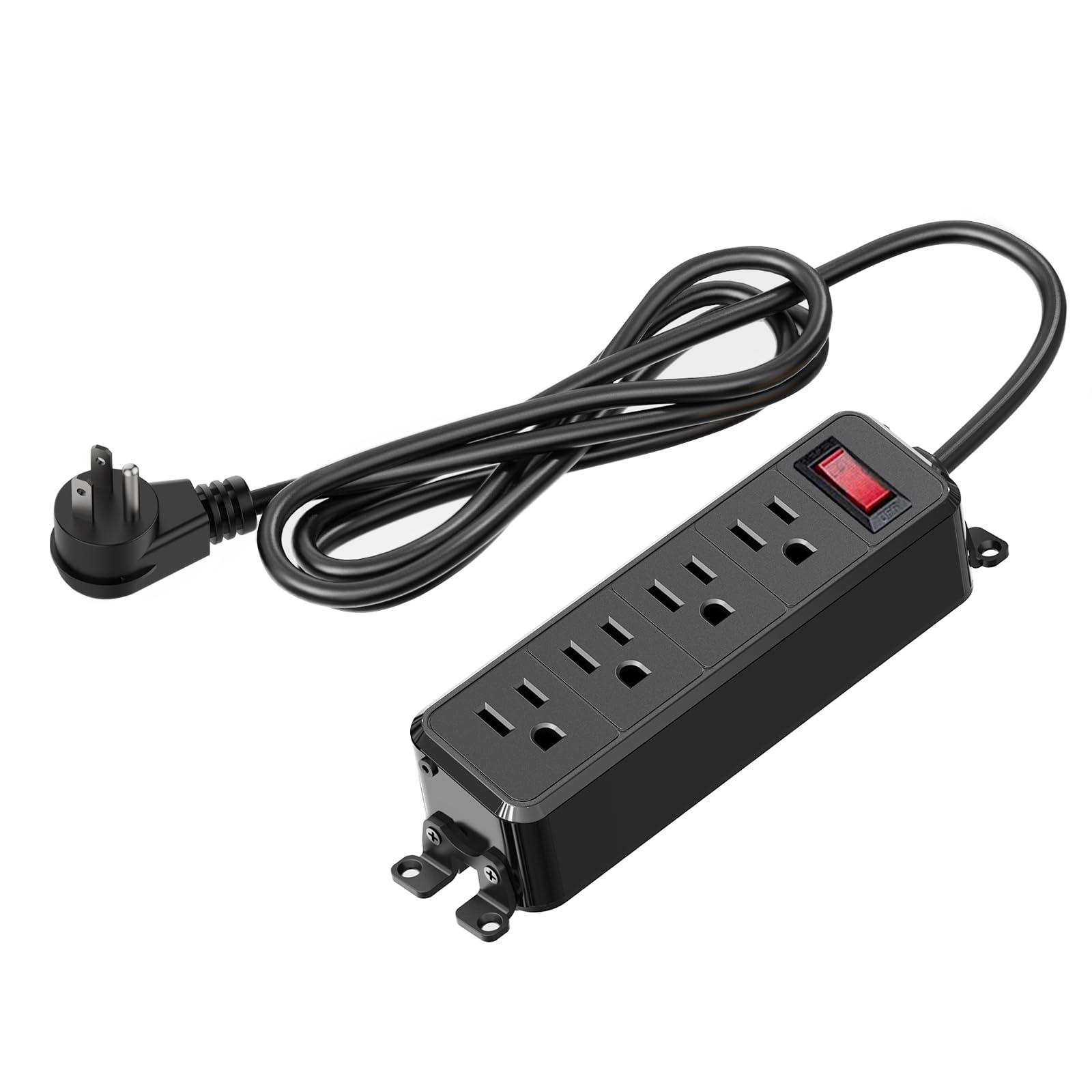 FENJIKRONIX 4 Outlet Small Power Strip, Black, Mountable, 10 ft Cord