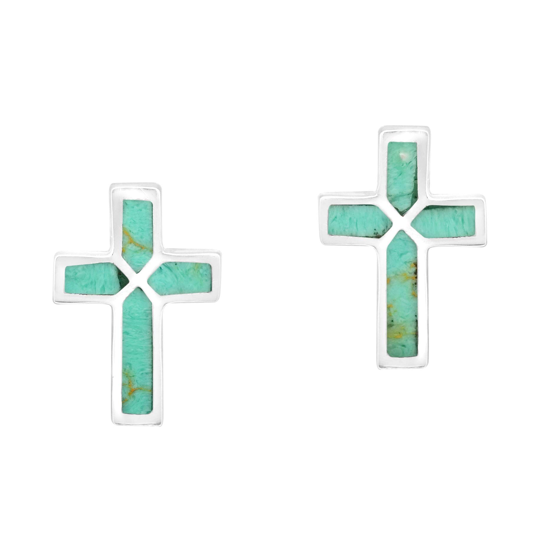 Stylishly Elegant Simulated Turquoise Inlaid .925 Sterling Silver Cross Earrings | Sterling Silver Stud Earring for Women | Cross Stud Earrings | Stud Earrings