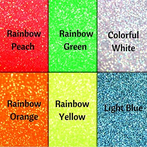 Glitter &amp; Laser Heat Transfer Vinyl (HTV), 10" x 10" Sheets , 6 Fluorescent Rainbow Colors Starter Bundle, Iron On Vinyl For Silhouette Cameo&amp;Cricut Machines