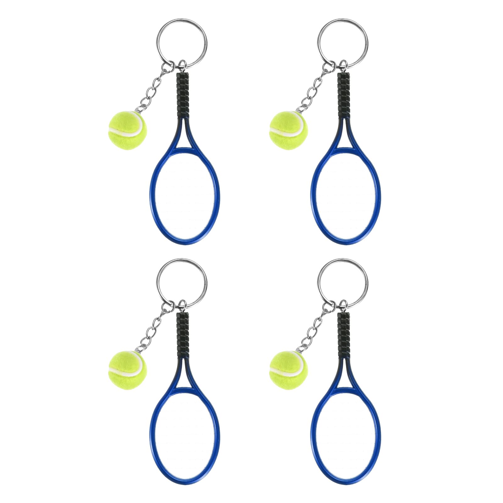 PATIKIL Tennis Keychain, 4Pcs Mini Tennis Racket Keychain Key Ring Tennis Ball Cute Sports Keyrings for Sport Lovers, Navy Blue