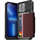 VRS DESIGN Damda Glide Pro Phone Case for iPhone 13 Pro, Sturdy Semi Auto Wallet [4 Cards] Case with Card Slot Holder Compatible for iPhone 13 Pro Case (2021) Logo Red