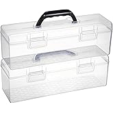 BTSKY 2 PCS Extra Long Plastic Pencil Box Portable Clear Home Utility Boxes with Black Handle Stationery Storage Organizer Painting Tool Storage Container for Pencils Marker Sticky-Note Craft Supplies