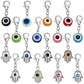 PLIGREAT 16 Pcs Evil Eye Pet Collar Pendants, Alloy Hamsa Hand Charms Evil Eye Beads Zipper Pull Charm with Lobster Clasp for Cat Dog Necklace Keychain Decoration DIY Jewelry Making