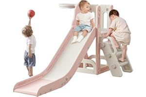 BAOTREE Toddler Slide,Kids Climber Slide with Storage Space and Non-Slip Steps,Indoor Outdoor Playset with Basketball Hoopa and Telescope,Slide for Toddlers Age 1-3