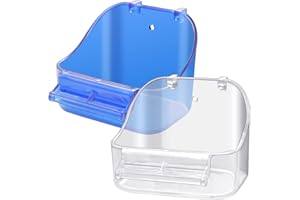 GURECOD Acrylic Hanging Bird Bath Bird Caged Parrot Bathing Tub, Bird Cage Accessory Bathing Tub Bath for Small Brids Parakeet Canary Budgerigar Lovebirds (with Fixing Screws)(1PCS Blue +1PCS Transparent)