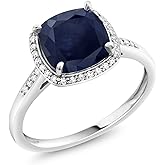 Gem Stone King 2-3 Cttw 10K White Gold Gemstone Birthstone and White Diamonds Halo Engagement Ring for Women | Cushion 8MM | Wedding Anniversary Promise Ring