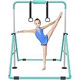 RINREA Gymnastic Bars for Kids, Adjustable Height Horizontal Bar for Home | 5-Height 35"-51", Foldable &amp; Space-saving, Indoor Outdoor Training Kip Bar, Gymnastics Rings &amp; Gymnastics Pad, ASTM Certified