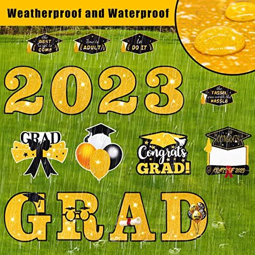 2023 Graduation Yard Sign, 16 Pcs Congrats Grad Decorations, Waterproof Outdoor Yard Lawn Decorations with 34 Stakes for Outdoor Graduation Party Favors Decoration Supplies