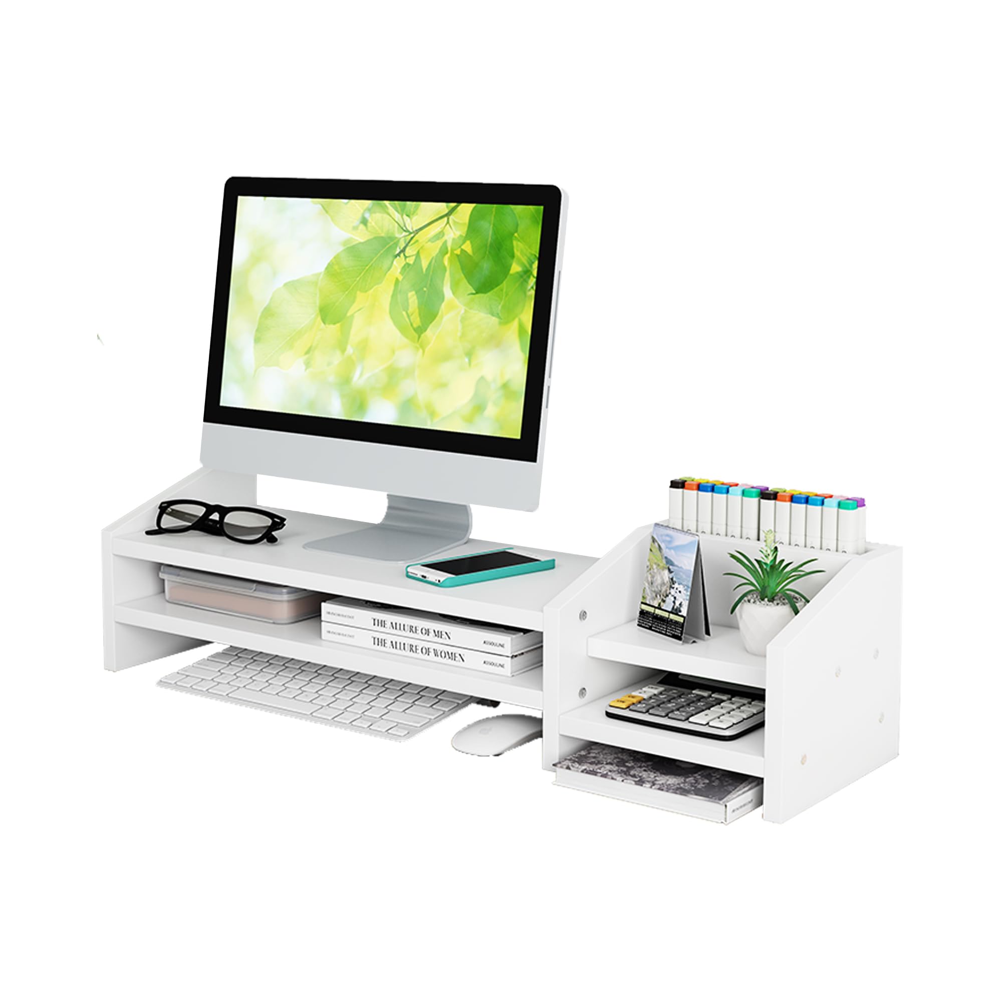 BEYGORM White Monitor Stand Riser For Desk,2 Tiers Wood Desk Shelf Computer Screen Stand With Storage For Desktop Laptopscreentvpcprintermultifunctional Desktop Organizer 165 X 78 X 52 Inch - View #5