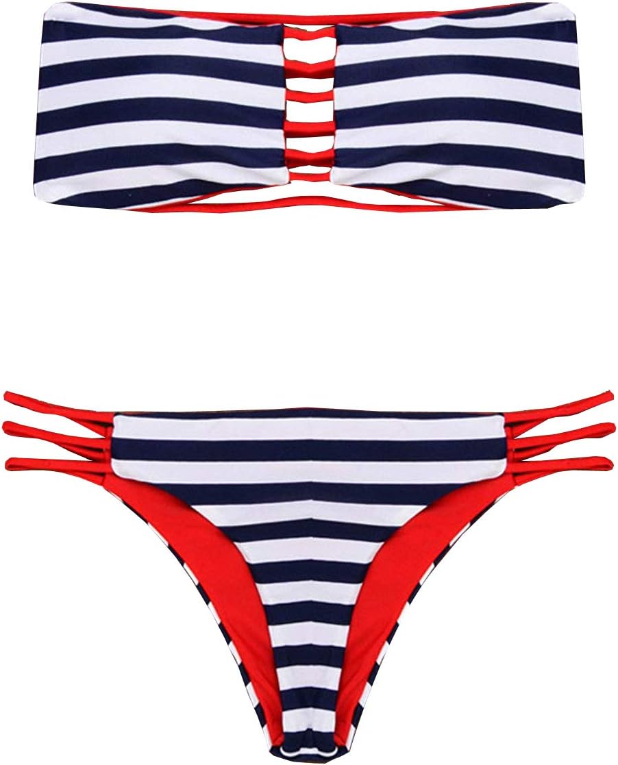 DATO Swimsuit Bandeau Push Up Bikini Set Swimwear Strapless Padded Bra Beach Bathing Suits for Women