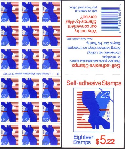 1994 RED WHITE & BLUE USA EAGLE #2598a Booklet of 18 x 29 cents US Postage Stamps
