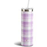Manna Skinny Double-wall Insulated Stainless Steel Tumbler with Splash-proof 2-in-1 Lid and Reusable Tritan Straw - 30 Oz - Purple Plaid