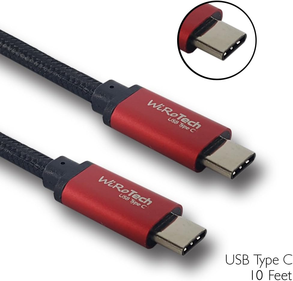 USB C Cable, WiRoTech Red & Black USB-C to USB-C Fast Charging Cable (10 feet, Red & Black)