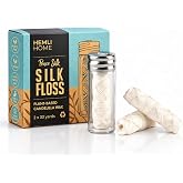 Biodegradable Silk Dental Floss with Refillable Glass Container, Compostable 3-Pack, Natural Silk Spool Eco-Friendly Zero Waste Oral Care, Mint Flavored