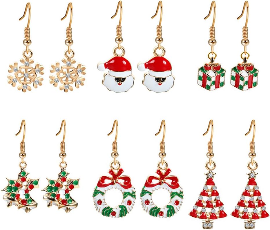 SWIDUUKยฎ Christmas Halloween Gift Earrings, 6 Pairs Santa Claus/Snowflake/Jingle Bell Design Ear Hook Women Cute Atmosphere Earrings Xmas Jewelry