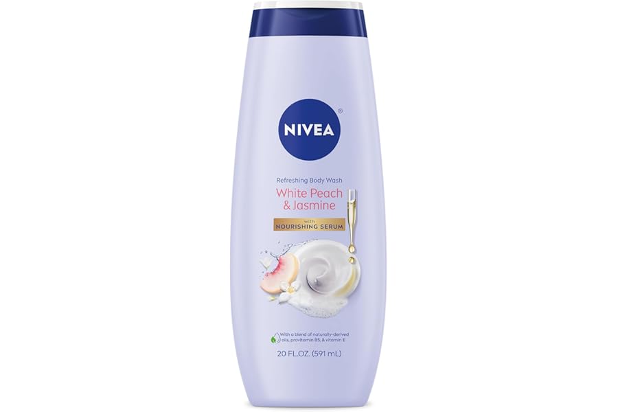 NIVEA Refreshing White Peach and Jasmine Body Wash with Nourishing Serum, Scented Body Wash for Women, Enriched with Provitamin B5 and Vitamin E, 20 Fl Oz Bottle