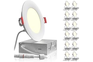 OmiBrite 12 Pack 4 Inch LED Recessed Slim Pot Lights with Junction Box, Dimmable Downlights Ceiling Lighting CRI95, 4000K Coo