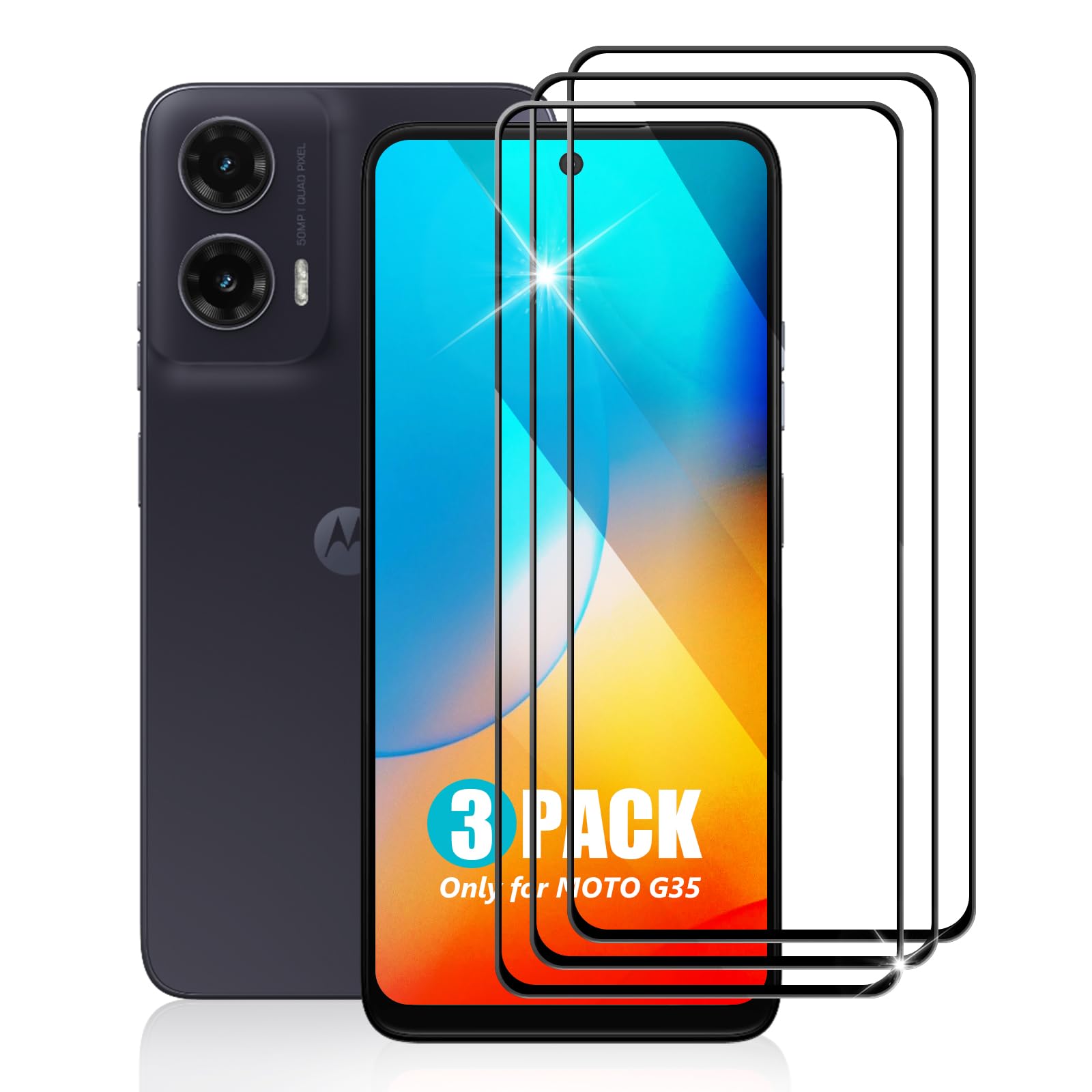 TailTech Screen Protector for Moto G35 5G Screen Protector Motorola G35 5G Tempered Glass, 3-Pack Full Coverage Tempered Glass for Moto G35 5G, Edge-to-Edge Protection