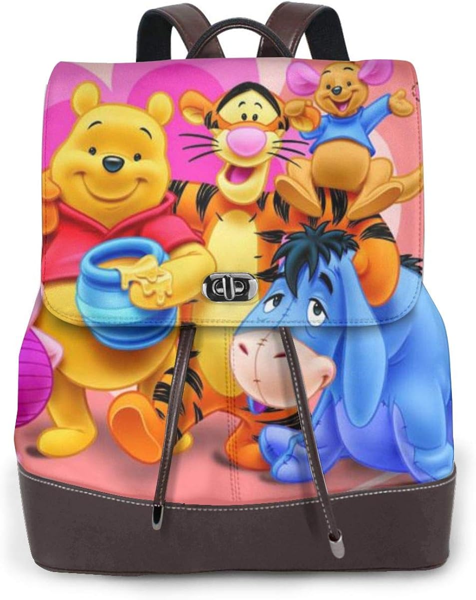 Win-Nie Pooh Women Pu Leather Backpack Travel Laptop Backpack School Bag College Bookbag For Laptop 13 Inches