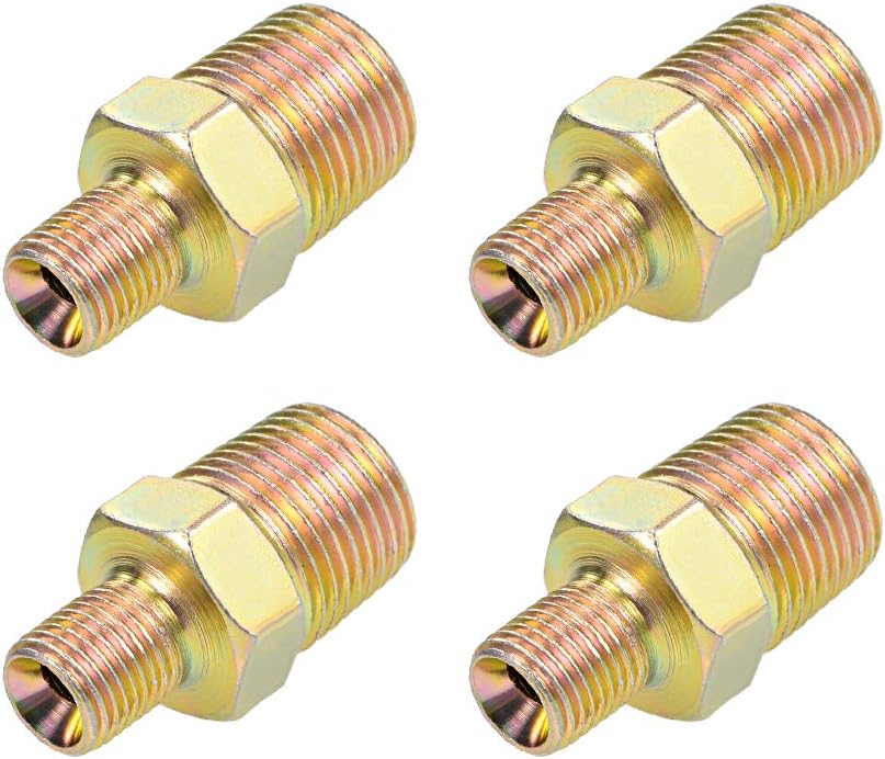 sourcing map Reducing Pipe Fitting - Reducer Hex - 1/4 BSP x 1/2 PT Male Connector Zinc Finish Plating 4Pcs