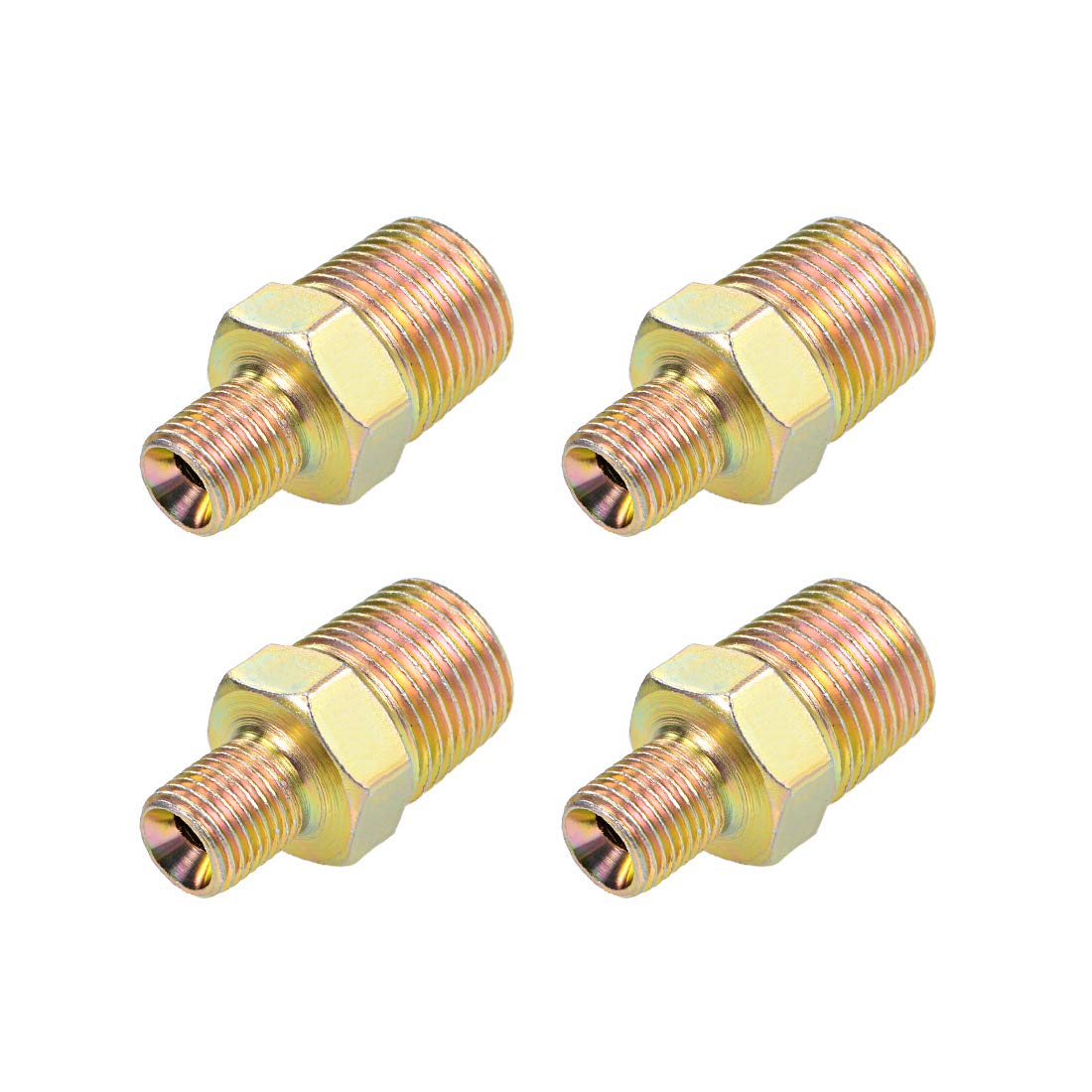 sourcing map Reducing Pipe Fitting - Reducer Hex - 1/4 BSP x 1/2 PT Male Connector Zinc Finish Plating 4Pcs