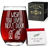 I Wish You Lived Next Door Gifts Wine Glass Bestie Gifts for Women Best Friend Birthday Gifts, Unique Friendship Wine Glass Gifts for Birthday Christmas, Long Distance Friendship Gifts for BFF 15oz