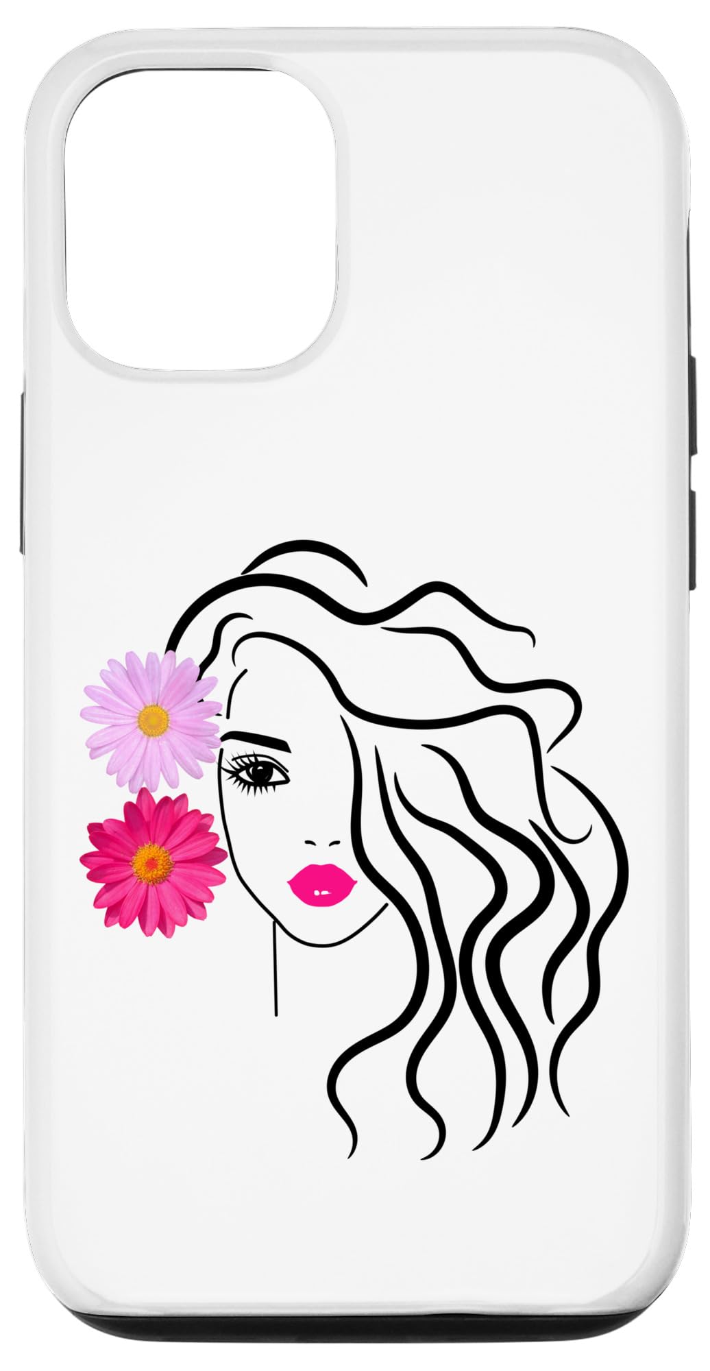 iPhone 14 Pro Pretty Girl Face Pink Marguerite White Black 2 Shapes Mania Case