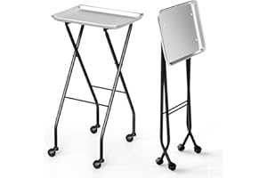OmySalon Salon Tray on Wheels Folding Color Trays for Salon, Aluminium Tattoo Tray Rolling Trolley Cart Mobile Hair Cart for Cosmetology Stylist Hairdresser, Beauty Spa Service Storage Station
