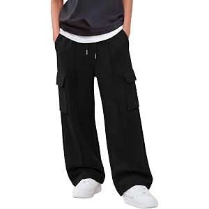 Joiceful Boys' Wide Leg Cargo Sweatpants | Elastic Waist, Pockets, Drawstring, Loose Fit, Baggy, Athletic, for Boys 7-16 Year