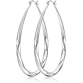 KUMIKUMI 925 Sterling Silver Hoop Earrings for Women, Hypoallergenic Large Silver Hoop Earrings Hollow Tube Lightweight Oval Hoops Earrings for Women Gifts (35/50/65MM)