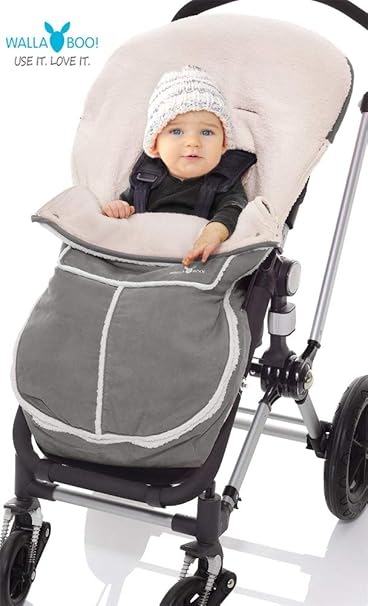 Wallaboo fußsack, Universal für Kinderwagen und Buggy, Mit Teddyplusch, Wind- und Wetterfest, 6 Mon. bis 3 Jahre, Farbe: Grau